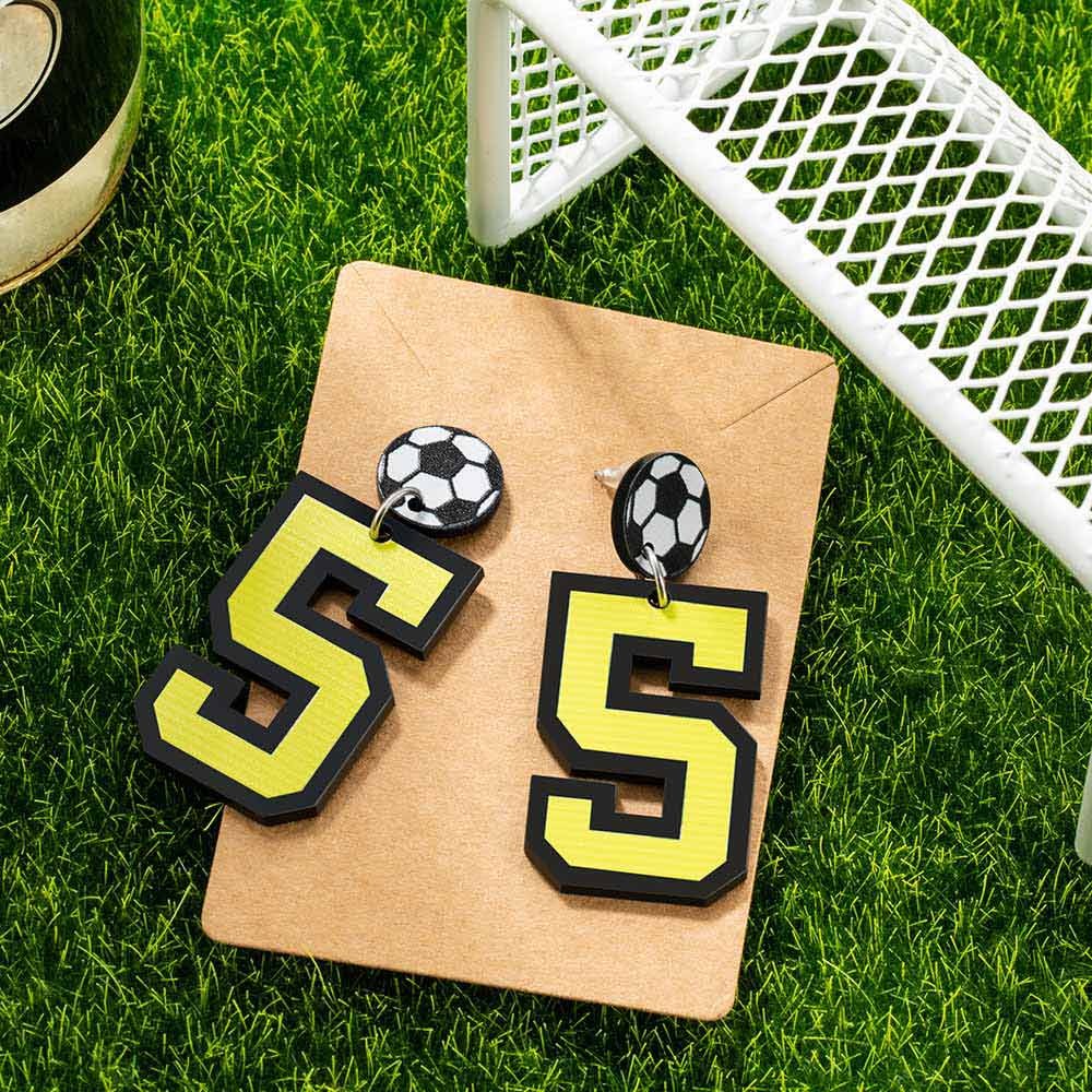 Benutzerdefinierte Spielernummer Ohrringe, Sportnummer Ohrringe mit Baseball/Fußball/Fußball/Volleyball, Geschenk für Sportliebhaber/Mutter/Fans