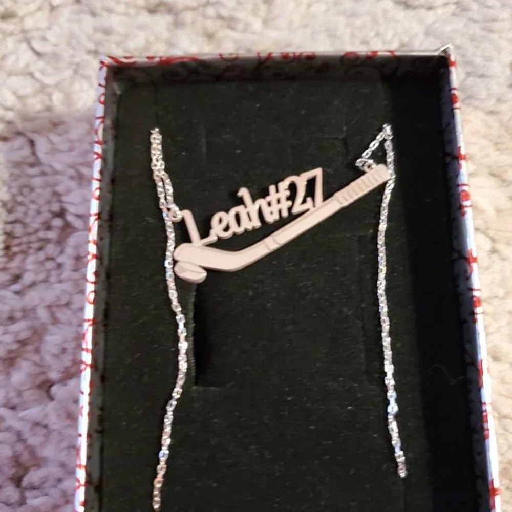 Ice Hockey Name Necklace, 925K Silver Custom Hockey Necklace, Hockey Gift, Hocey Lover Gift, Christmas Gift, Hockey Pendant