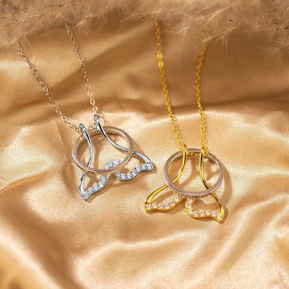 Waves Necklace Ring Holder Necklace with Zircon, Wedding Ring Keeper Necklace, Mermaid Tail Pendants Necklace, Gift for Women/Nurses/Mothers/Wife
