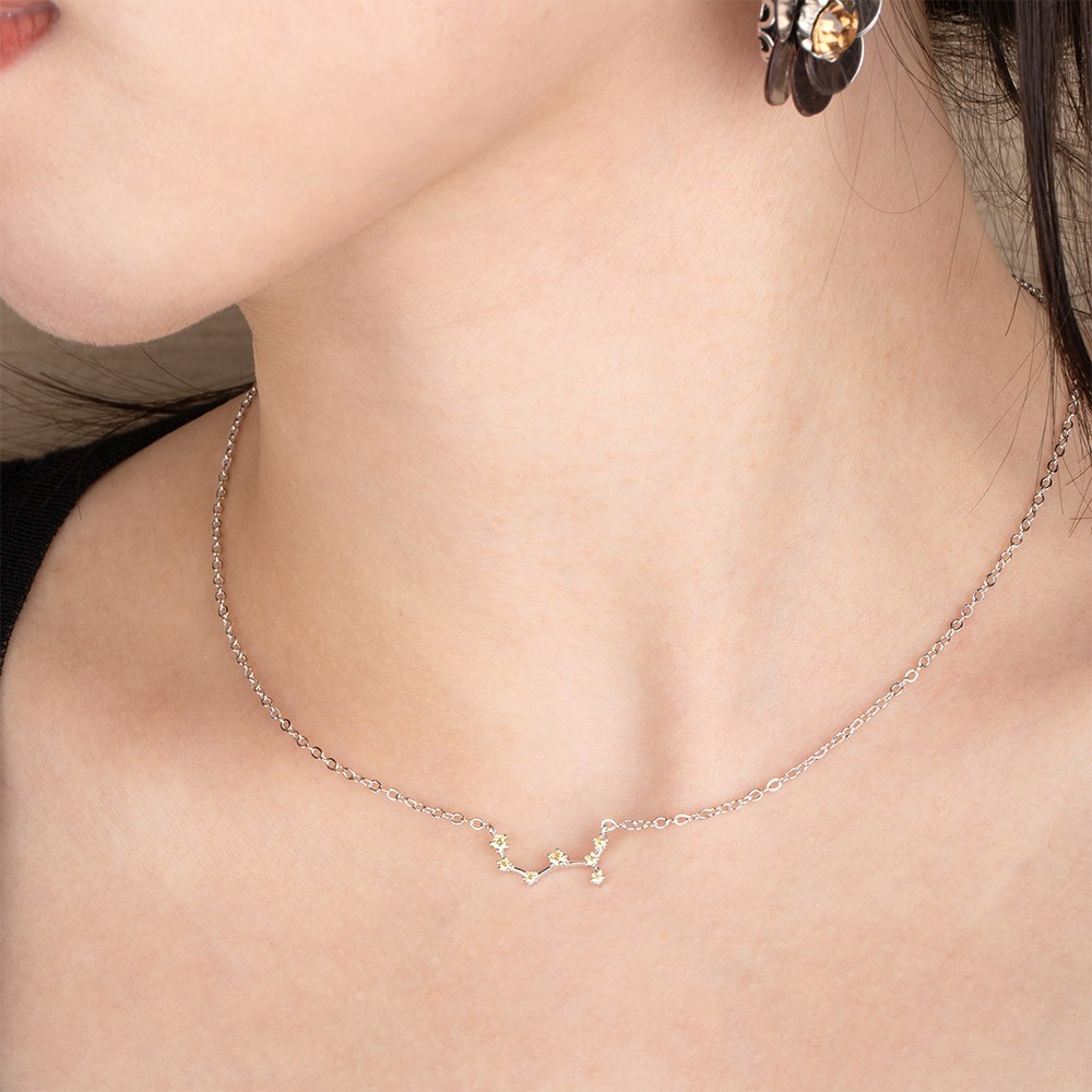 Birthstones Zodiac Sign Necklace, Sterling Silver 925 Astrology Necklace Constellation Jewelry, Birthday/Anniversary/Christmas Gift for Women/Girls
