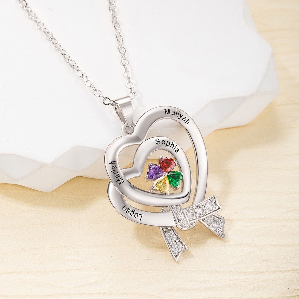 Collier coeur délicat avec 1-4 pierres de naissance, collier coeur, collier pierre de naissance pour maman, anniversaire/pierre de naissance/cadeau de mariage pour petite amie/elle