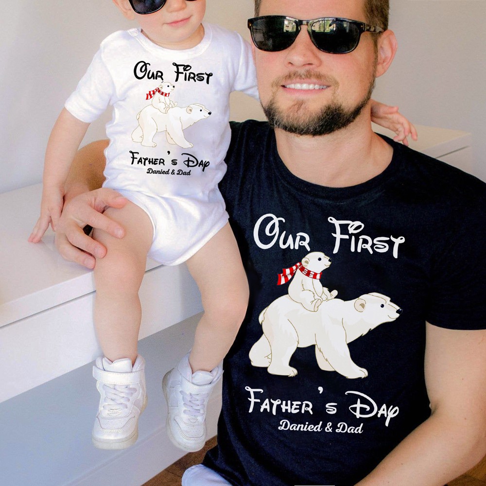 Custom Name Father and Baby Matching Set, Our First Father's Day Together 2024 Shirt, 100% Cotton Shirt, Father's Day Gift for Baby New Dad