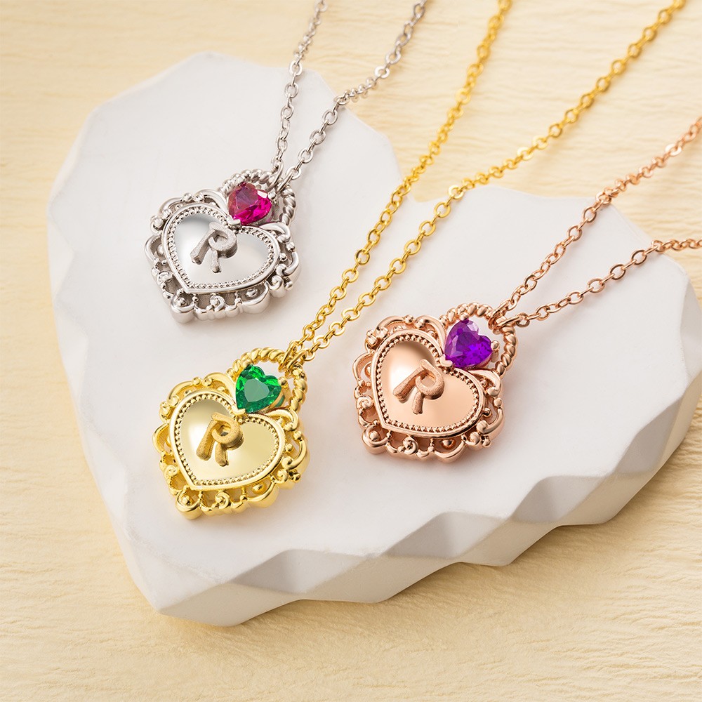 initial birthstone heart padlock necklace