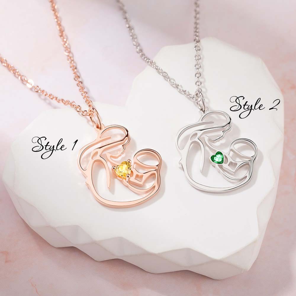 Personalized Mother and Child Necklace, Brass/Sterling Silver 925 Necklace, Birthstone Necklace, Mom Baby Necklace, Mothers Day Gift, Gift for Mom/Her