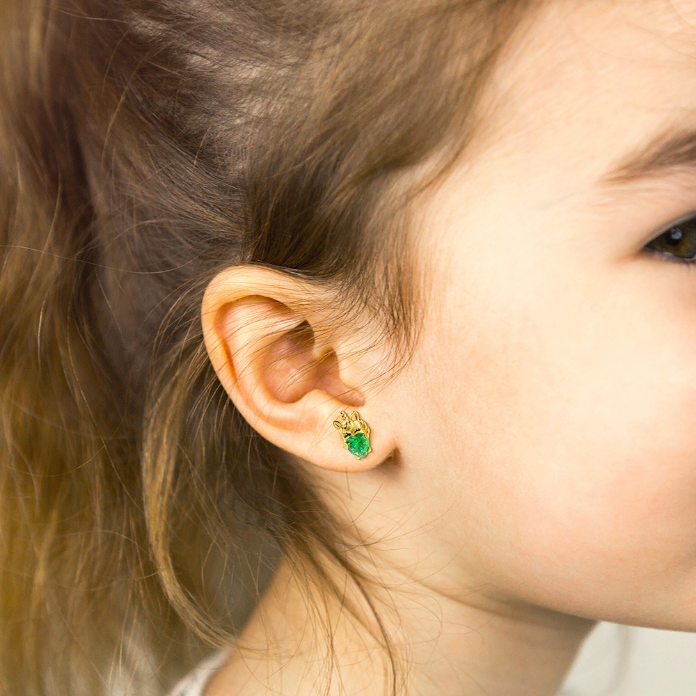 Boucles d'oreilles à tige licorne avec pierre de naissance personnalisée, bijoux licorne en argent sterling 925, cadeau d'anniversaire/de Noël pour femmes/filles/amoureuses de licornes