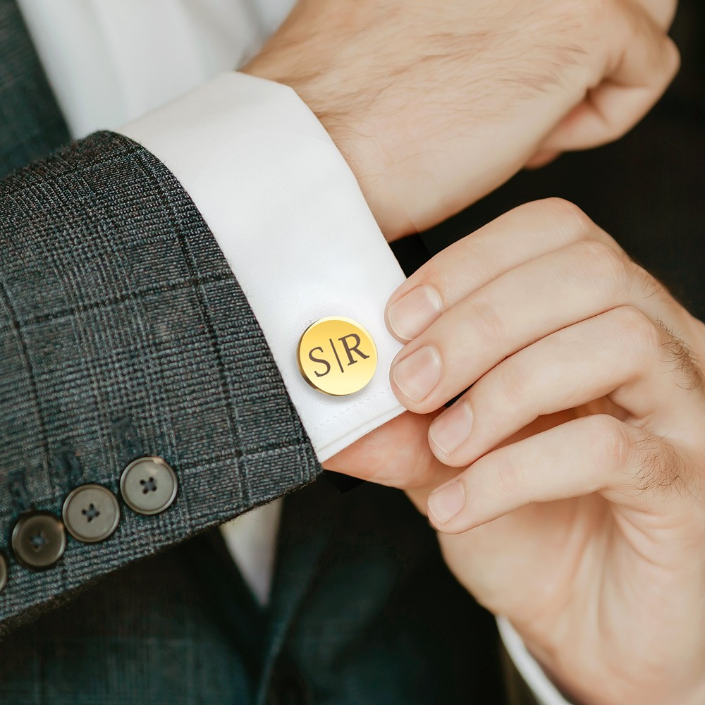 Personalized Engraved Monogram Tie Clip and Cufflink Set with Wooden Box, Groomsmen Cufflinks, Wedding Birthday Gift for Men Groomsmen