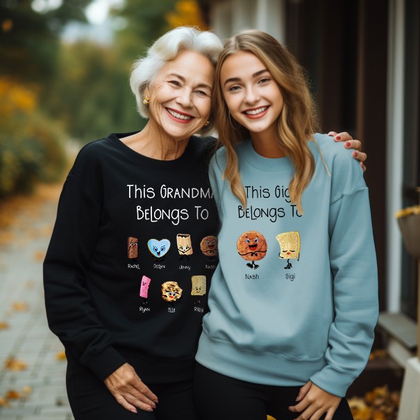 Custom Family Names Cookies Crewneck Shirt, Cute Biscuit Character T-shirt & Sweatshirt, Men & Women Unisex, Christmas Gift for Grandparents/Family