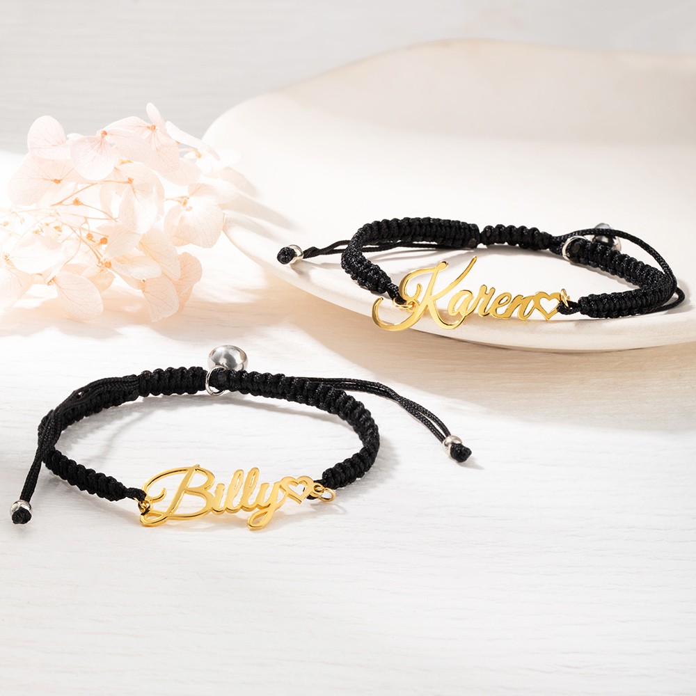 Personalized Braided Matching Bracelets, Set of 2, Custom Name Promise Bracelets, Adjustable Bracelets, Attraction Relationship Bracelets for Couples