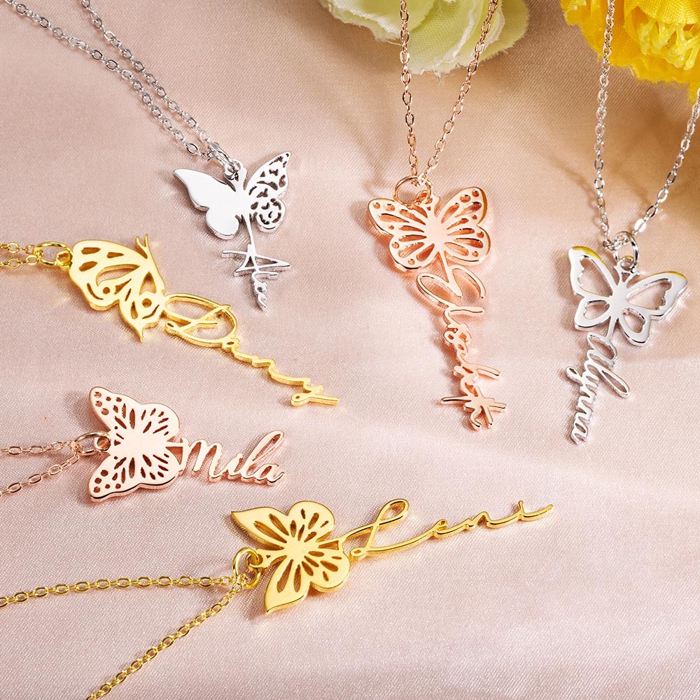 Custom Dainty Birth Butterfly Name Necklace, Birthday/Bridesmaid/Mother's Day Gift for Mom/Wife/Family/Best Friends