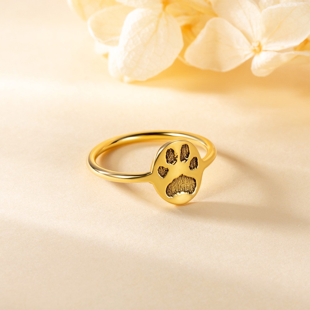 Bague d’impression de patte gravée personnalisée, bijoux pour animaux de compagnie en argent sterling 925, mémorial personnalisé pour animal de compagnie de chien de chat/cadeau de perte d’animal de compagnie pour l’amoureux des animaux de compagnie/famil