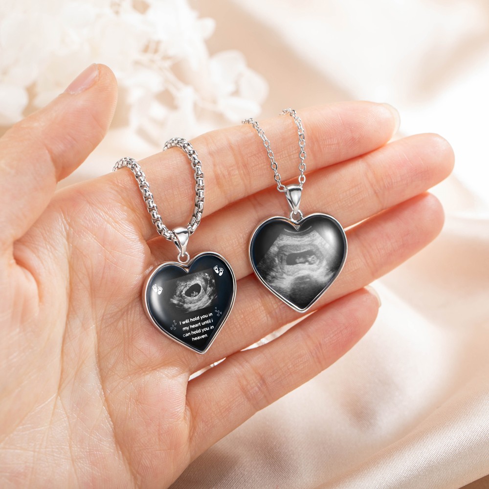 Custom Heart Shaped Baby's Sonogram Ultrasound Necklace with Engraved text, Birthday/New Pregnancy/Newborn Memorial Gift/Women