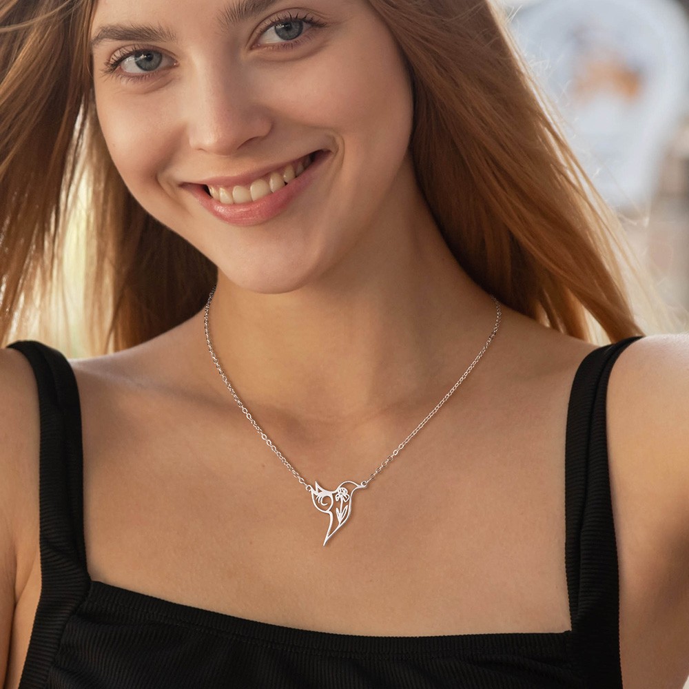 Custom Birth Flower Hummingbird Necklace, Hummingbird Jewelry, Bird Pendant Necklace, Women's Jewelry, Gift for Her, Valentine's Day/Birthday Gift