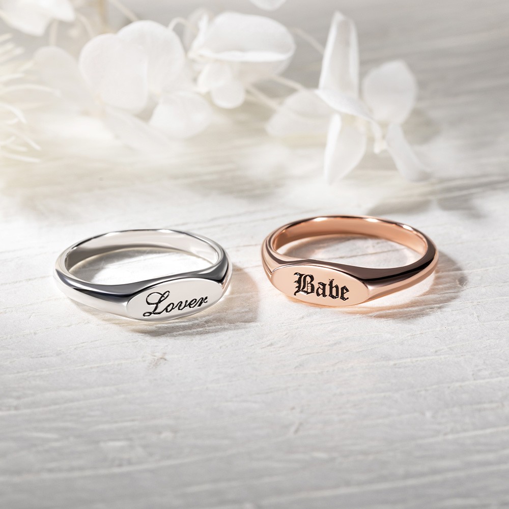 Personalized Name Oval Signet Ring, Dainty Engraved Statement Name Ring, Mother's Day/Birthday/Bridesmaid's Gift for Her/Wife/Family/Friends