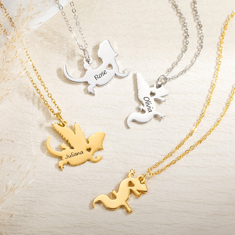Personalized Bearded Dragon Necklace, Lizard Name Jewelry, Reptile Gift, Custom Pet Loss Memorial Gift, Angel Heaven Rainbow Bridge