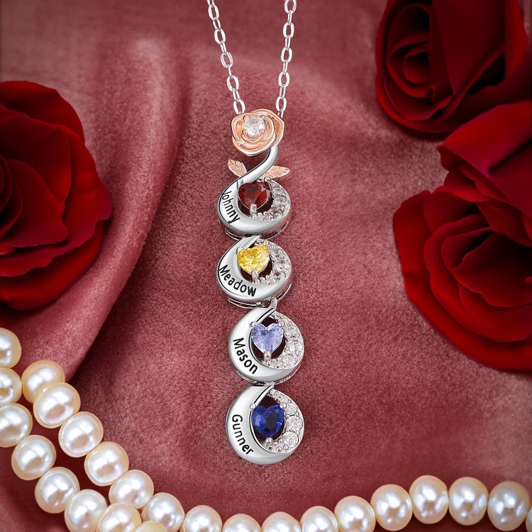 custom rose necklace with birth stones