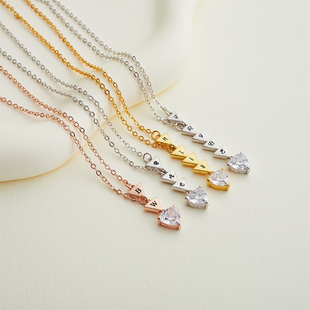 Personalized Triangle Initial Necklace with Zirconia, Thank You for Being My Badass Tribe, S925 Jewelry, Sister/Friendship/Bridesmaid's Gift for Women Best Friend