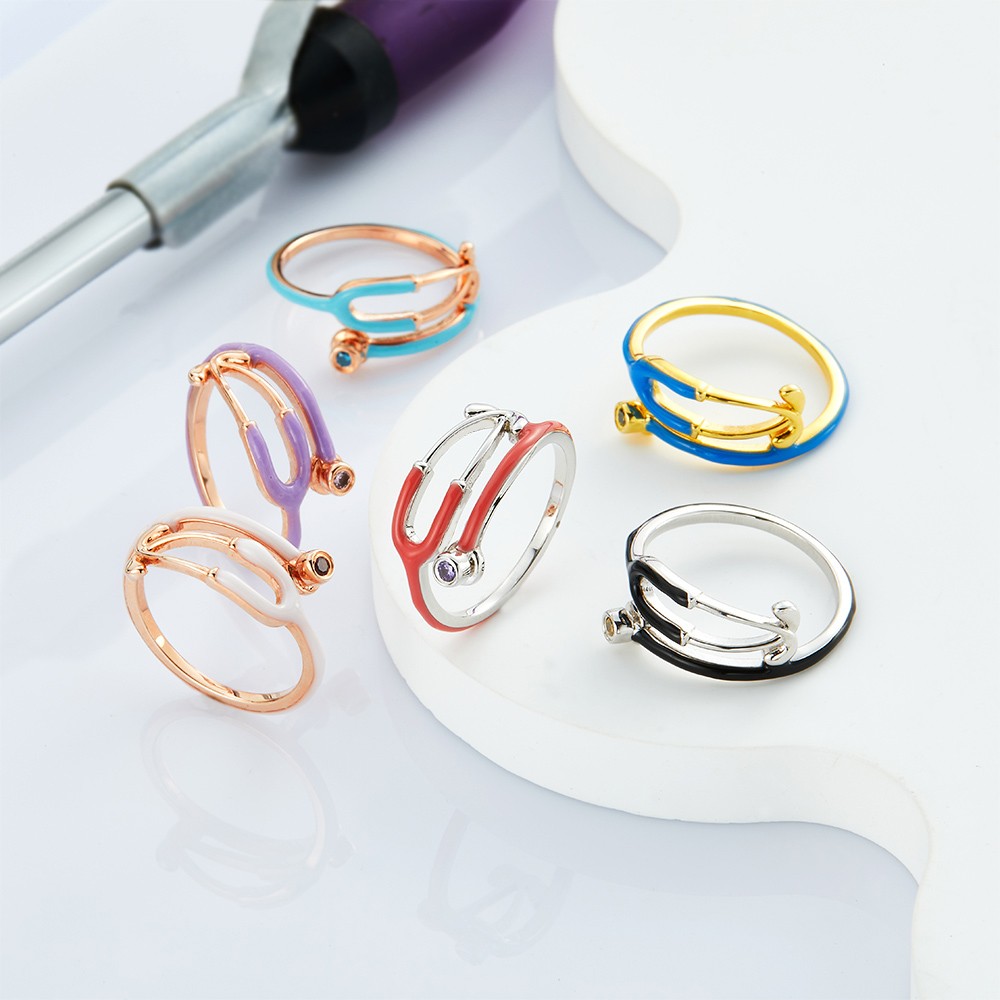 Personalized Stethoscope Ring with Birthstone, Stethoscope Enamel Ring, Women's Jewelry, Graduation/Birthday Gift for Nurse/Doctor/Medical Student