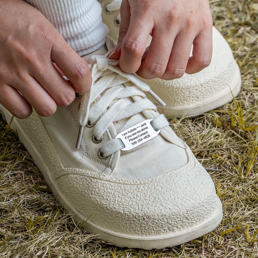 Personalized Shoe Tag for Runners & Cyclists, Emergency ID for Autistic Kids, Sport Shoe Lace Charms, Road ID Tag, Medical Alert Tag