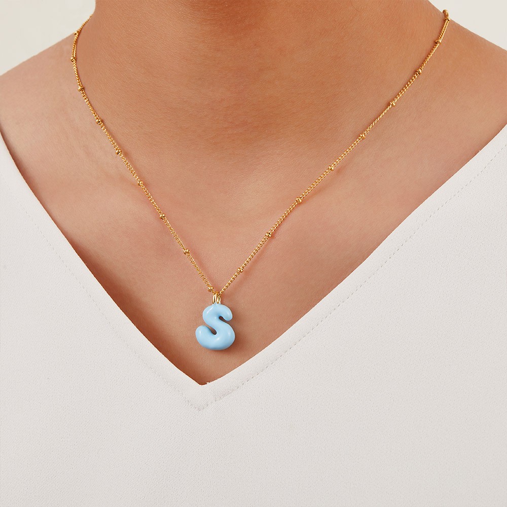 Bubble Letter Initial Necklace
