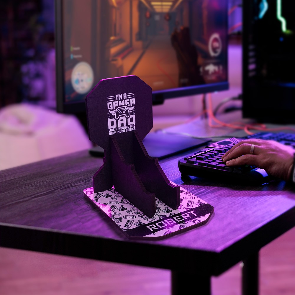 Personalized Headphone and Controller Stand, Headset/Xbox/Switch/PS4/5/6 Game Controller Holder, Gamer Gifts for Men/Dad, Gaming Accessories for Desk