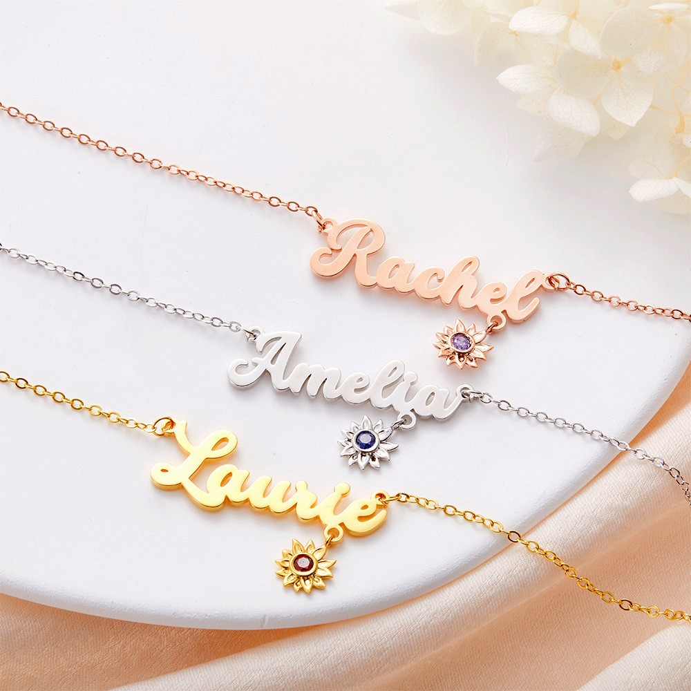 sunflower name necklace