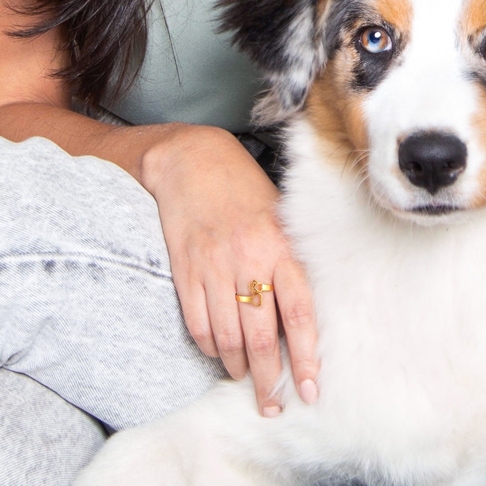 Paw Print Love Heart Name Ring