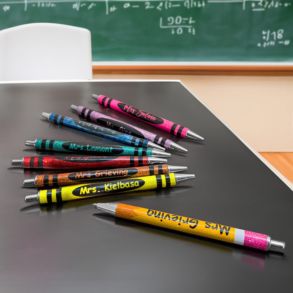 Personalized Name Glitter Pen, Set of 2, Glitter Crayon Pen, Ball-Point Pen, Teacher Appreciation Gift, Back to School Gift, Gift for Teacher