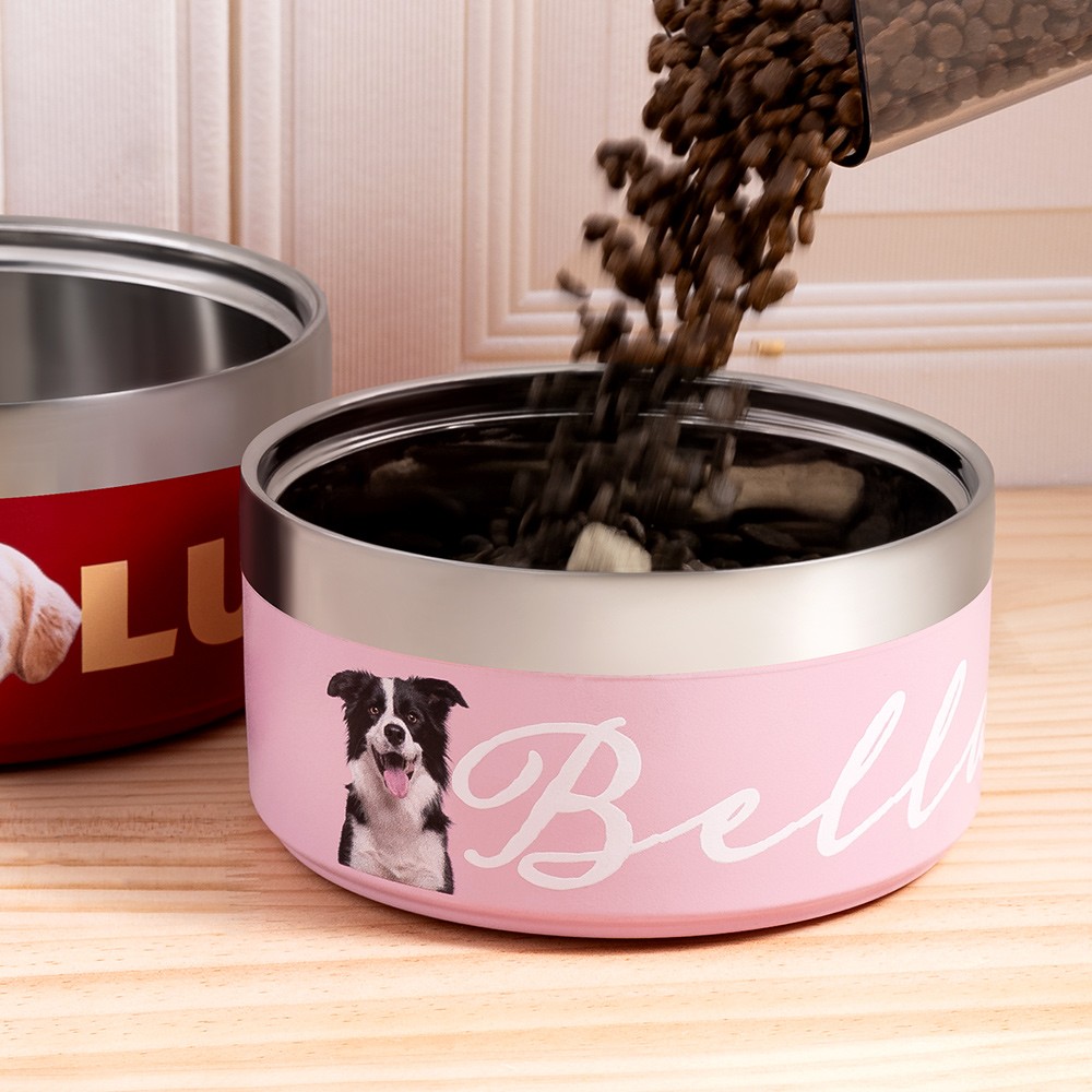Personalized Photo & Name Dog Bowl, Custom Stainless Steel Pet Treat Container for Food & Water, Feeding Puppy Bowl Gifts for Small, Medium/Large Dogs