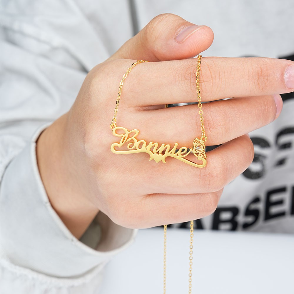 Personalized Name Birth Butterfly Necklace, Custom Name Pendant Necklace, Sterling Silver Jewelry, Birthday/Wedding/Anniversary Gift for Her/Women