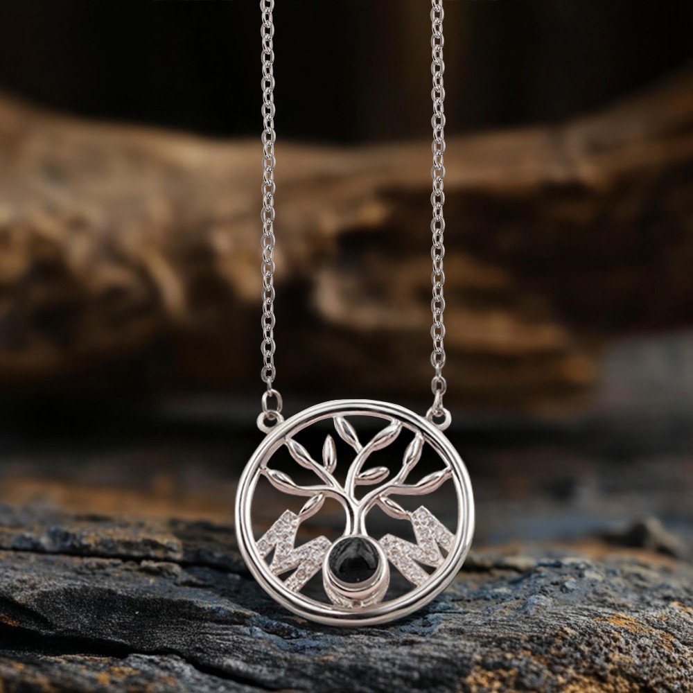 Personalized Family Tree Necklace with MOM Roots, Micro-carved Photo Engraved Custom Pendant, Meaningful Mother’s Day Gift for Mom or Grandma