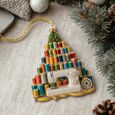 Personalized Sewing Ornament with Name & Year, Acrylic Thread Spools Hanging Christmas Tree Decor, Christmas Gift for Seamstress/Quilter/Sewing Lovers