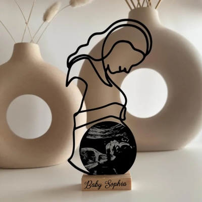 Custom Pregnancy Picture Silhouette Display Holder, Ultrasound Image Decor with Base, First Mother's Day Keepsake, Mother's Day Gift for Expecting Mom