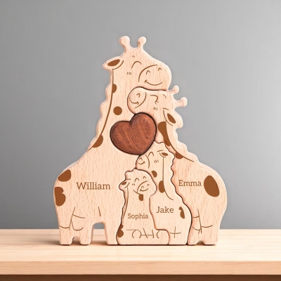 Puzzle personnalisé Famille Girafe avec 2 à 5 noms, Décoration en bois pour chambre d'enfant, Souvenir de famille, Cadeau Fête des Mères/Anniversaire pour maman/grand-mère/famille