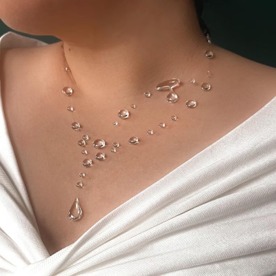 Handgefertigte, unsichtbare Tautropfen-Halskette, elegante, schwebende Choker-Kette aus Harz im Wellenstil, minimalistischer Schmuck, Gastgeschenk, Hochzeitsgeschenk für Sie/Braut/Freundinnen