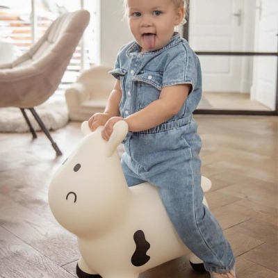 Personalized Bouncy Cow with Name Bib for Toddlers, Colorful Ride-On Inflatable Animal Toy, Nursery Decor, Easter/Birthday Gift for Kids/Boys/Girls