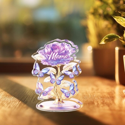 Personalisierte Rose- und Schmetterlingsplakette für Mama mit 1-5 Namen, romantisches Acryl-Familien-Erinnerungsstück, Schreibtischdekoration, Geburtstags-/Muttertagsgeschenk für Mama/Oma