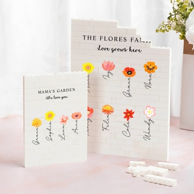 Personalized Names Colorful Birth Flowers Grandma’s Garden Building Block, Family Brick Puzzles, Birthday/Mother’s Day Gift for Wife/Mom/Grandma