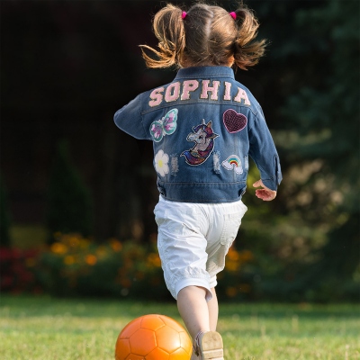 Personalized Chenille Letter Patch Jean Jacket, Custom Cute Icon Patch Toddler Denim Jacket, DIY Decoration, Birthday Gift for Boy/Girl/Kid