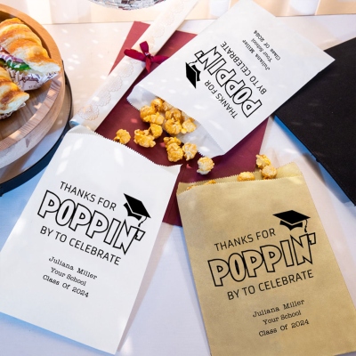 Custom Name Food-Grade Treat Snack Goodie Cookie Bags Set of 20, Thanks for Popping Graduation Favor Bags Class of 2025, Graduation Gift for Graduates