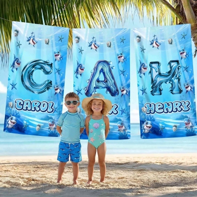 Personalized Underwater World Alphabet Beach Towel with Name, Quick Dry Pool Towel, Summer Vacation/Beach Party Favor, Birthday Gift for Kids/Toddlers