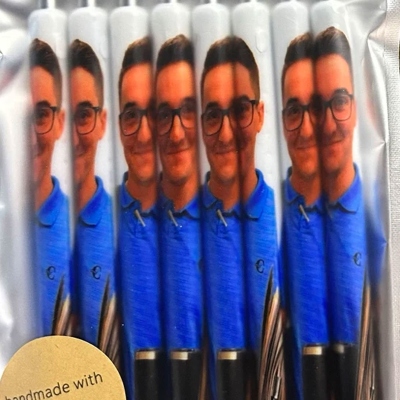 Gepersonaliseerde glitterpen met foto's, grappig portret als cadeautje voor in de kerstsok of op een feestje, schoolspullen, verjaardagscadeau/grappig grapje voor vrienden/collega's