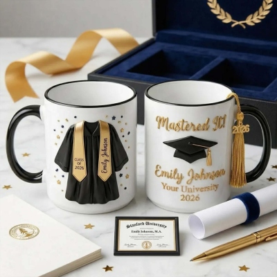Mug personnalisé en forme de toque de remise de diplôme avec nom et année, souvenir de remise de diplôme de la promotion 2026, cadeau de fin d'études pour les diplômés du secondaire et du supérieur