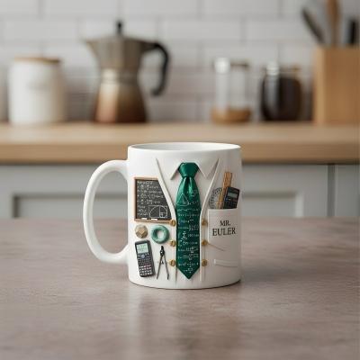 Custom 3D Suit Tie Math Teacher Mug with Name, 11/15oz Two Tone Ceramic Coffee Tea Mug, Appreciation/Back to School Gift for Professors/Instructors