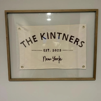 Custom Minimal Family Name Canvas Banner, Natural Embroidery Established Year Wall Flag, Living Room Entryway Decor, Housewarming Gift for Family