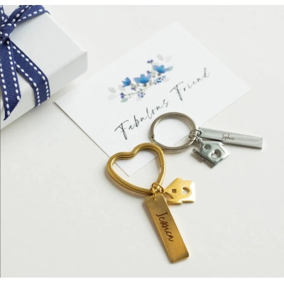 Custom Family Name Heart Cutout House Keychain, Tarnish-Resistant Pocket-Sized Key Tag, Housewarming/Closing Anniversary Gift for Homeowners/Family