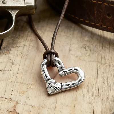Personalized Name Horseshoe Heart Necklace, Hand Hammered Lucky Pendant, Rustic Western Jewelry, Birthday Gift for Equestrian/Western Lovers/Women