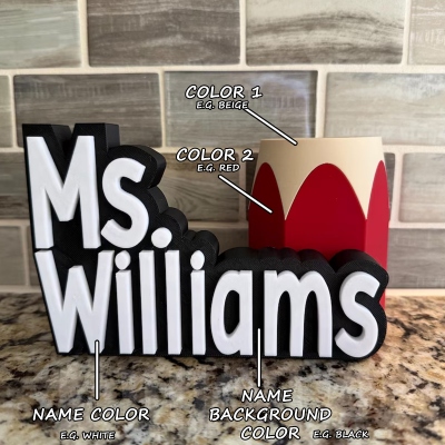 Personalized 3D Teacher Name Pencil Shaped Name Plate & Pen Holder, Colorful Stationery Cup Organizer, Appreciation/Back to School Gift for Educators