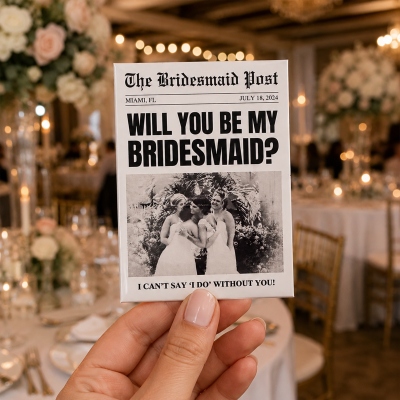 Personalized Bridesmaid Proposal Newspaper Style Fridge Magnet, Retro Bridal Photo News Refrigerator Magnet, Wedding Gift for Best Friends/Women