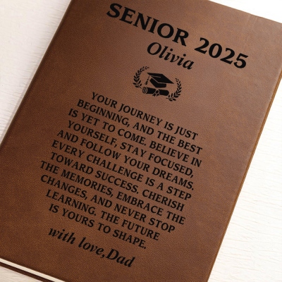 Personalized Senior 2025 Notebook with Name, A5 Leather Journal, High School/College Class of 2025 Graduation Notebook, Gift for Graduates/Students