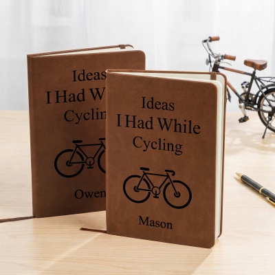 Personalisiertes Notizbuch mit Namen, A5-Ledereinband, Inspirationsjournal für Radsportbegeisterte, Geburtstags-/Jubiläums-/Ruhestandsgeschenk für Fahrradliebhaber/Radfahrer